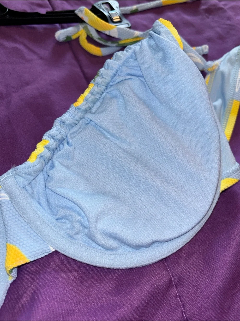 Time and Tru Light Blue & Yellow Lemon Print Tie-Shoulder Bikini